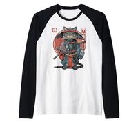 The Retro Samurai Cat Warrior Cat Raglan Baseball Tee