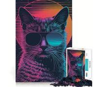 The Retrowave Cat Jigsaw Puzzles 1000 Pieces for Adults Think Smart Toy Indoor Play Accurate Cut Lovely Gift (38x52cm)