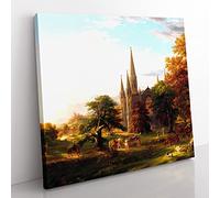 The Return by Thomas Cole Classic Painting Canvas Wall Art Print Ready to Hang, Framed Picture for Living Room Bedroom Home Office Décor, 35x35 cm (14x14 Inch)