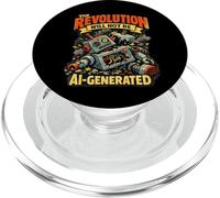 The Revolution Will Not Be AI Generated Funny Retro Robot PopSockets PopGrip for MagSafe