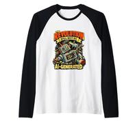 The Revolution Will Not Be AI Generated Funny Retro Robot Raglan Baseball Tee