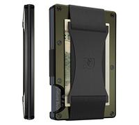 The Ridge Minimalist Slim Wallet for Men - RFID Blocking Front Pocket Credit Card Holder - Aluminum Metal Small Mens Wallets with Cash Strap, Matte Olive