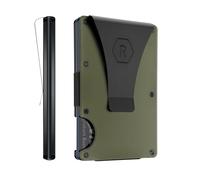 The Ridge Wallet for Men, Slim Wallet for Men - Thin as a Rail, Minimalist Aesthetics, Holds up to 12 Cards, RFID Safe, Titanium Wallet with Money Clip (Hex Ridge, Matte Olive)