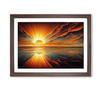 The Rising Sunset Vol.6 Abstract Framed Print | A2 Walnut Framed Wall Art | Ready to Hang | Abstract Landscape Picture | Living Room Bedroom Lounge Office