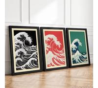 The Rising Wave Japandi Set of 3 Framed Wall Art Prints A1 (84.1×59.4cm)