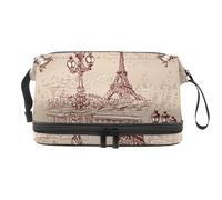 The River Seine Notre Dame Double Layer Cosmetic Bag for Women and Girls, Travel Toiletry Bag Makeup Handy Pouch Organiser Bag with Brush Compartment