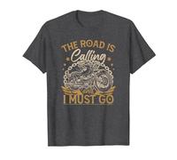 The Road is Calling and I Must Go Biker Motorcycling T-Shirt, Men, Dark Heather Grey, 6X-Large