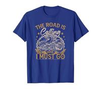 The Road is Calling and I Must Go Biker Motorcycling T-Shirt, Men, Royal Blue, Medium