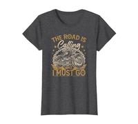 The Road is Calling and I Must Go Biker Motorcycling T-Shirt, Women, Dark Heather Grey, Medium