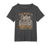 The Road is Calling and I Must Go Biker Motorcycling T-Shirt, Women's Plus, Dark Heather Grey, 3X