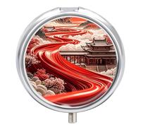 The Road of Color Pill Box - 3 Compartment, Round Metal Pill Case with Mirror, Portable Medicine Holder for Purse/Wallet/Travel