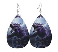 The roaring dragon. double-sided printed leather earrings int and shape of water drops, creative, light and novel, bright and vivid colors.