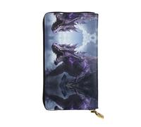The roaring dragon. Printed leather wallet, 7.5 x 4.1-inch long credit card holder, portable travel cash wallet