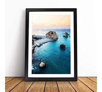 The Rock of Aphrodite Beach in Cyprus in Abstract Framed Print A4 Black