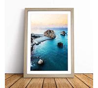 The Rock of Aphrodite Beach in Cyprus in Abstract | Framed Wall Art Print | Modern Home Decor Picture | Ready to Hang Artwork for Living Room, Bedroom, Kitchen or Office | Multiple Sizes