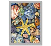 The Rock Pool Seaside Clams Starfish Bathroom Artwork Framed Wall Art Print A4 Artery8 Light Grey One Size