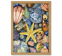 The Rock Pool Seaside Clams Starfish Bathroom Artwork Framed Wall Art Print A4 Artery8 Light Oak One Size