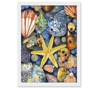 The Rock Pool Seaside Clams Starfish Bathroom Artwork Framed Wall Art Print A4 Artery8 White One Size