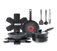 THE ROCK SMART SPACE 16pc Nonstick Pots and Pans Set with ROCK.TEC, Stackable Cookware Set with Detachable Handles, Scratch/Stain/Crack Proof, Induction Ready, Oven & Dishwasher Safe, PFOA-Free, Black