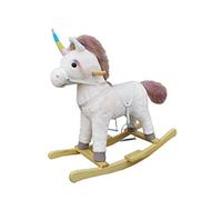 The Rocking Horse Co. - White Rocking Unicorn - Rainbow Horn, Mane & Tail - Plush Finish - Complete with Sounds - On solid wood rockers