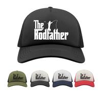 The Rodfather Cap - Full Black - Adult - Funny Fishing Trucker Hat - Father's Day Birthday Gift for Angler Dad Grandad - Rod and Line Fishing Lover Hat - Baseball Gift Cap for Fisherman