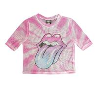 The Rolling Stones Mesh Crop Top T Shirt Pink Gradient Tongue Official Womens S