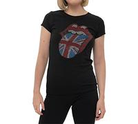 The Rolling Stones T Shirt Diamante Union Jack Official Womens Skinny Fit Black M