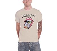 The Rolling Stones T Shirt Flowers Tongue Band Logo Official Mens Sand L