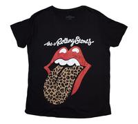 (M, Black) The Rolling Stones Leopard Print Tongue Boyfriend Fit T Shirt