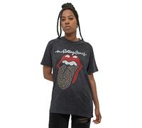 The Rolling Stones T Shirt Leopard Tongue Official Unisex Black Acid Wash XL