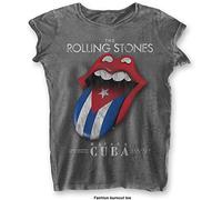The Rolling Stones Women's Havana Cuba (Burn Out) Regular Fit Crew Neck Short Sleeve T - Shirt, Grey (Grey Grey), 14 (Manufacturer Size:X-Large)