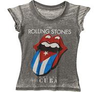 The Rolling Stones Women's Havana Cuba T-shirt Burnout Charcoal, Grey, Skinny Fit Medium (UK 10 - 12)