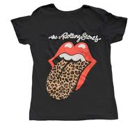 The Rolling Stones Women's Leopard Tongue Cotton T-Shirt in Black | Size: 10 The Rolling Stones Black 10