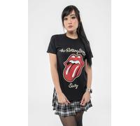 The Rolling Stones Women's Sixty Plastered Tongue Suede Applique Skinny Fit T-Shirt in Black | Size: Large The Rolling Stones Black L