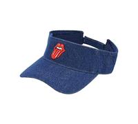 The Rolling Stones Women's Visor Hat, Lips Logo Adjustable Cotton Sun Cap with Curved Brim, Denim, One Size, Denim, One Size