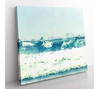 The Rolling Waves in Abstract Modern Canvas Wall Art Print Ready to Hang, Framed Picture for Living Room Bedroom Home Office Décor, 35x35 cm (14x14 Inch)