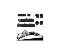 The Room Of Doom's Bondage Mattress Strap Kit, Including our Feather Little Miss Tickle Stick and the Prisoner Satin Eye-mask