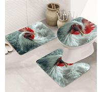 The Rooster In The Smoke Bathroom Rugs Sets 3 Piece, Soft Absorbent Memory Foam Bath Mats And U Shaped Contour Toilet Rug, Home Decoration, Quick Dry