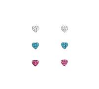 The Rose & Silver Company Girls 925 Sterling Silver Crystals Clear Blue and Pink Heart Stud Earrings Set