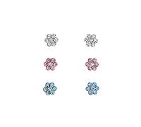 The Rose & Silver Company Girls 925 Sterling Silver Crystals Clear Pink and Blue Flower Stud Earrings Set
