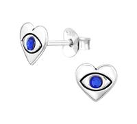 The Rose & Silver Company Women Girls 925 Sterling Silver Crystals Evil Eye Heart Stud Earrings