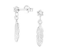 The Rose & Silver Company Women Girls 925 Sterling Silver Dangling Feather Stud Earrings