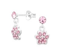 The Rose & Silver Company Women Girls 925 Sterling Silver Dangling Paw Print Crystals Stud Earrings