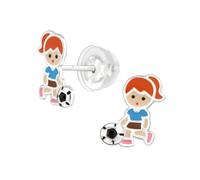 The Rose & Silver Company Women Girls 925 Sterling Silver Girl Football Player Crystals Stud Earrings