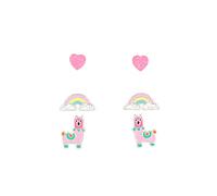 The Rose & Silver Company Women Girls 925 Sterling Silver Glitter Heart Rainbow and Alpaca Star Stud Earrings Set