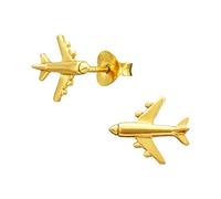 The Rose & Silver Company Women Girls 925 Sterling Silver Gold Plated Airplane Stud Earrings