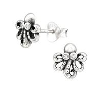 The Rose & Silver Company Women Girls 925 Sterling Silver Oxidised CZ Octopus Stud Earrings