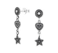 The Rose & Silver Company Women Girls 925 Sterling Silver Oxidised Dangling Heart Star Stud Earrings