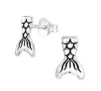 The Rose & Silver Company Women Girls 925 Sterling Silver Oxidised Mermaid's Tail Stud Earrings