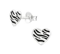 The Rose & Silver Company Women Girls 925 Sterling Silver Oxidised Tiger Heart Stud Earrings